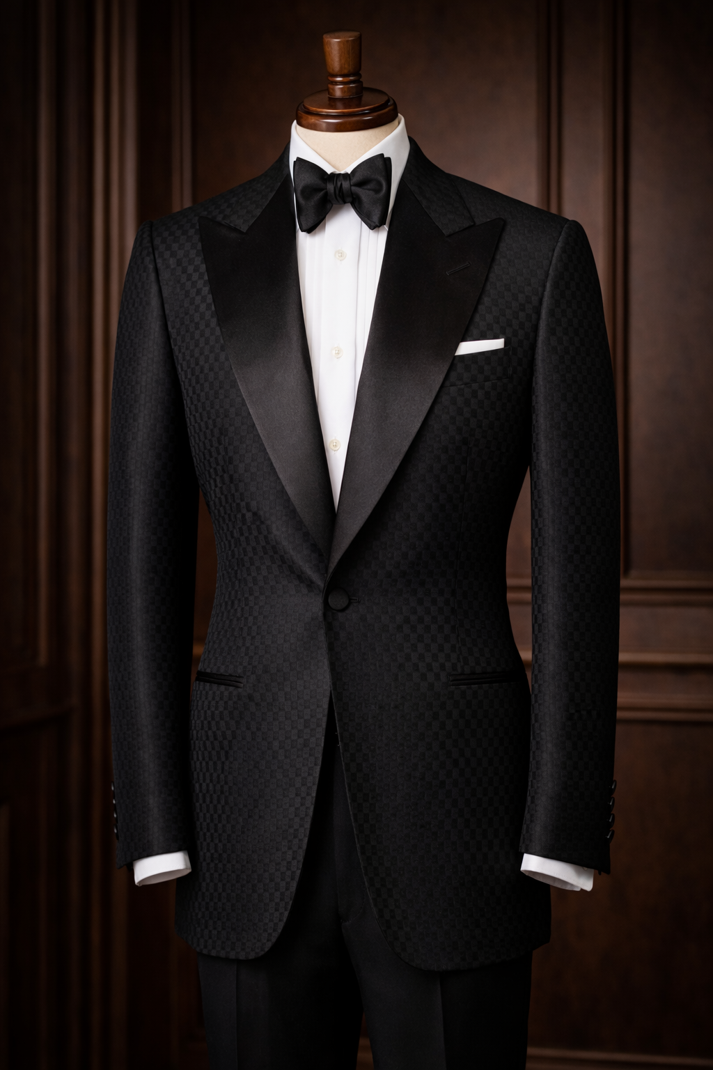 Black Textured Peak Lapel Tuxedo Tailoring in Jeddah