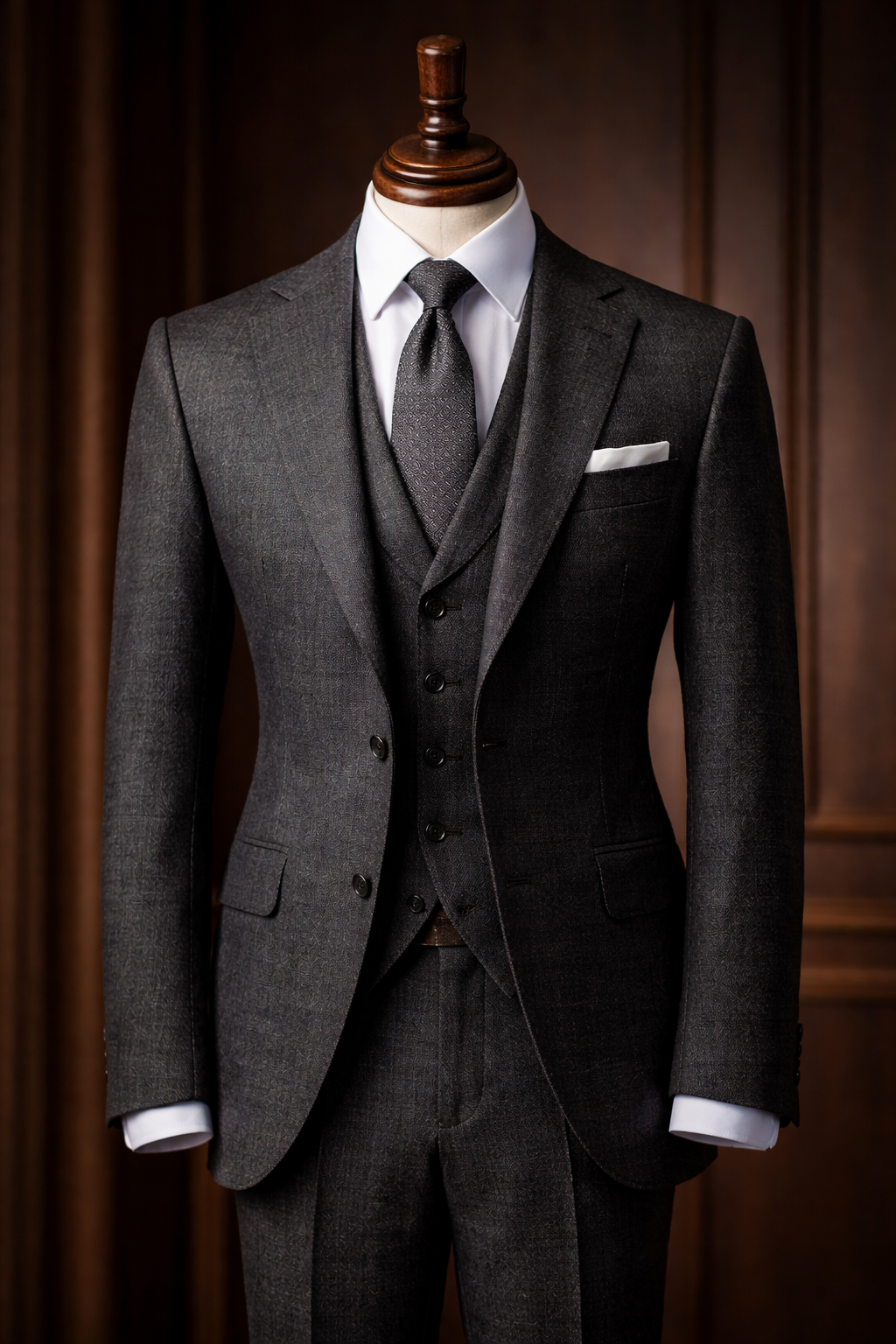 biella tailored classic Black Wool Suit